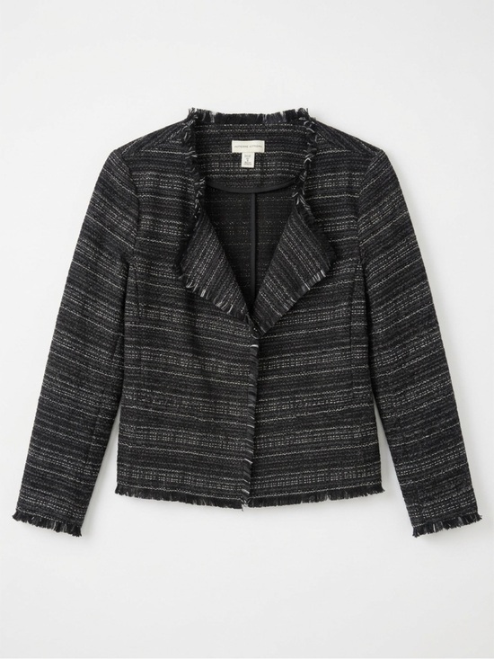 Adrienne Vittadini Jackets & Blazers - Adrienne Vittadini Women's Open Front
Tweed Fringe Blazer Size S - Black & White